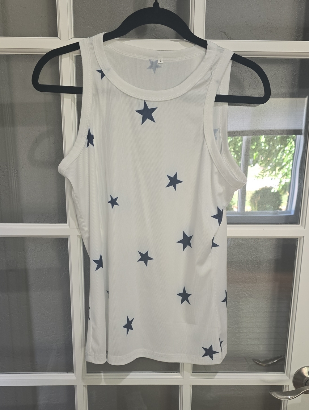 Amazon Essentials White Tank Top with Navy Star Print
